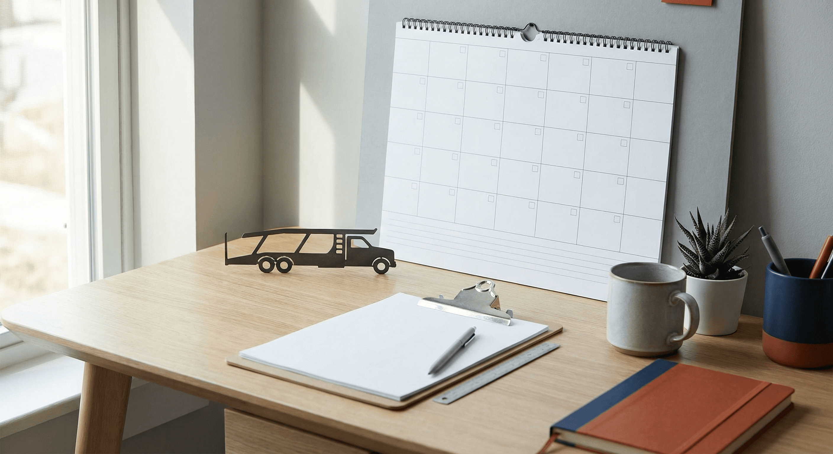 A calendar and transport trailer indicating peak season planning