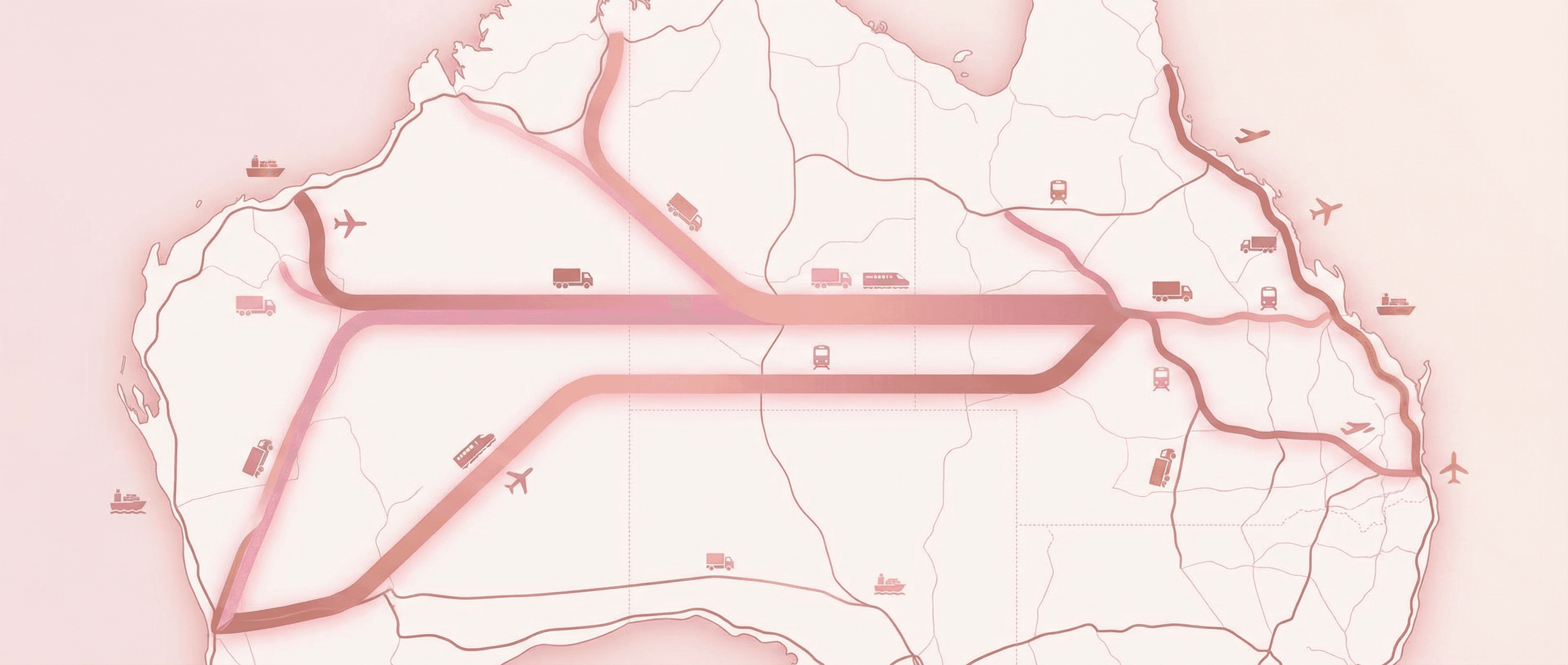 A transport route map connecting regional Queensland and WA